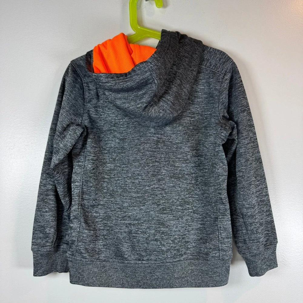 Nike Hoodie Boys 6 Gray‎ Dri-FIT Orange Swoosh Pullover Sweatshirt Athletic
